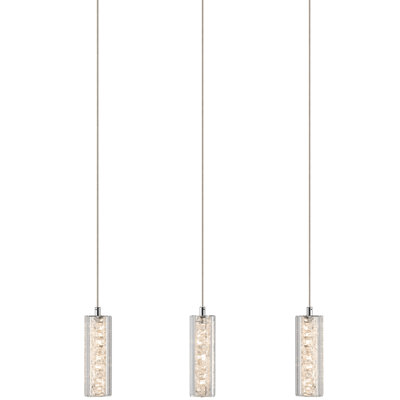 Luminaire suspendu linéaire pour îlot de cuisine 3 lumières avec accents en cristal Oakhur