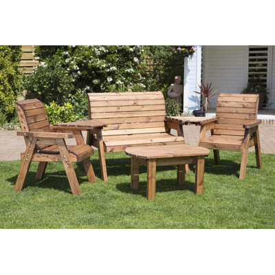 Bulkley Hand Made 4 Seater Chunky Rustic Wooden Garden Furniture Multi Set