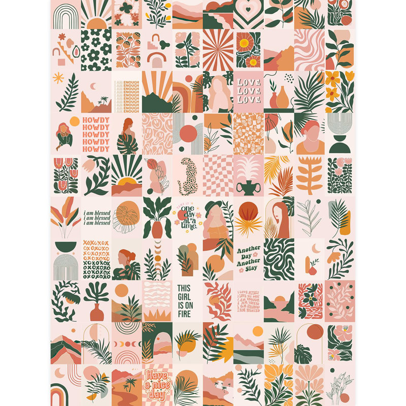 Papier peint à motif géométrique Mid-Century, L 96 po x l 72 po