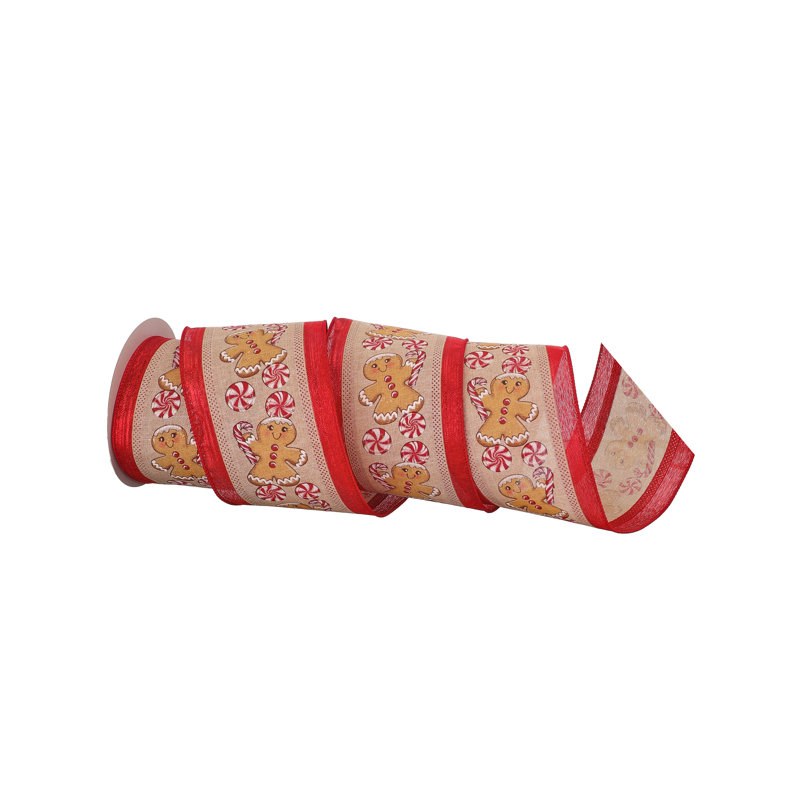 4"X10y Gingerbread/Peppermint On Lame Ribbon