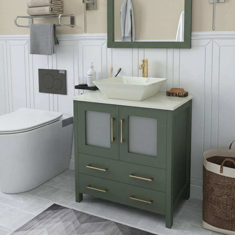 Ensemble de meuble-lavabo simple avec miroir , Vert rétro, l 30 po
