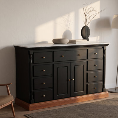 39.4'' H X 63'' W X 19.7'' D Sideboard With 9 Drawers And Marble-Look Top