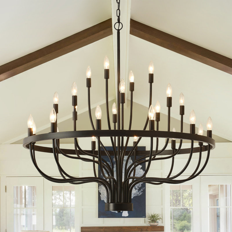 Black Chandelier 24 Light, Large Modern Farmhouse Chandeliers For Dining Room, Industrial Candle Pendant Lighting Fixture For Foyer Hallway Entryway High Ceiling, Bedroom, Living Room