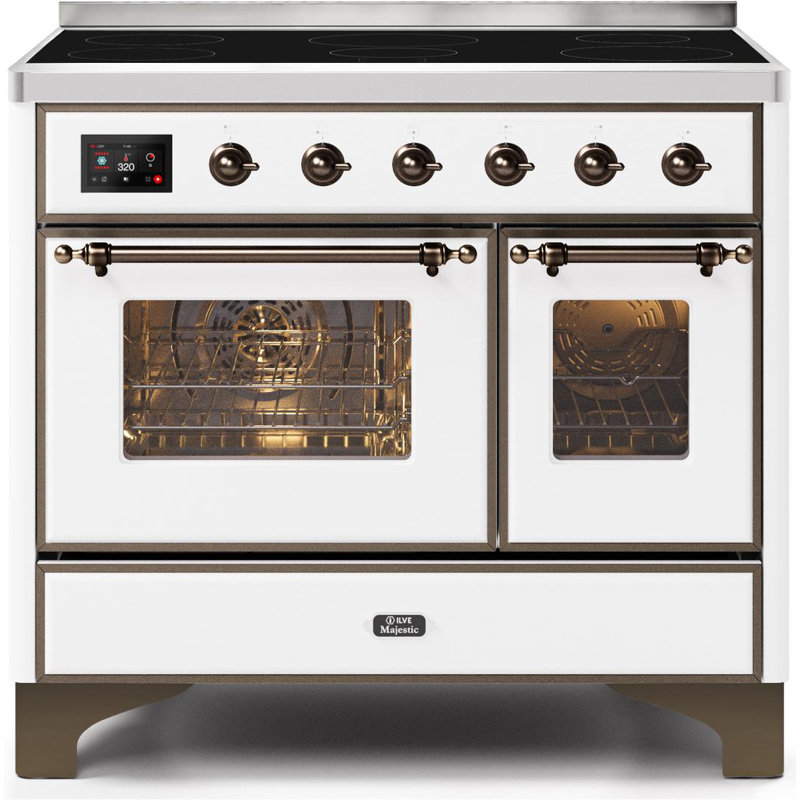 Cuisinière à induction 40 pouces avec 6 éléments à induction ILVE Majestic II Series (porte en verre), Blanc, bronze