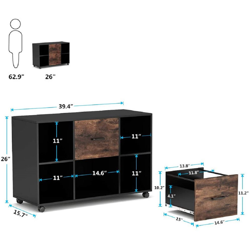 39.4 " Wide 2 Lateral Filing Cabinet, Black/Walnut