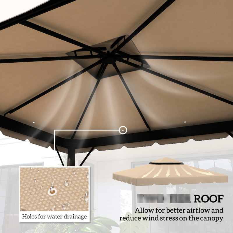 Housse de remplacement pour abri de jardin 9,8 pi X, kaki, toit à double aération pour l'extérieur kaki 9,8 pi, aire de patio