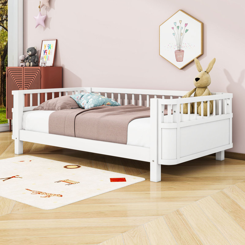 Wood Platform Bed with Slats, Twin, White