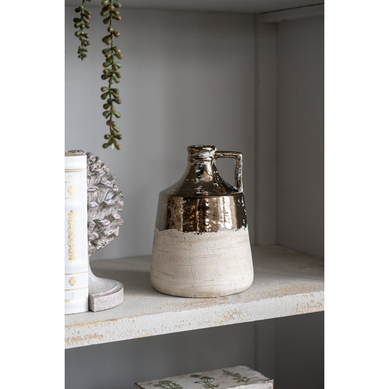 Terracotta Jug Vase with Metallic Bronze and Natural Tan Finish