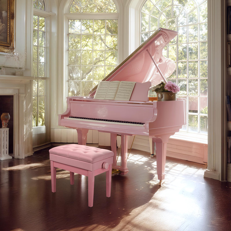 Banc de rangement en similicuir Elmedin, H 22,83 po x l 22,05 po x P 13,39 po, Rose