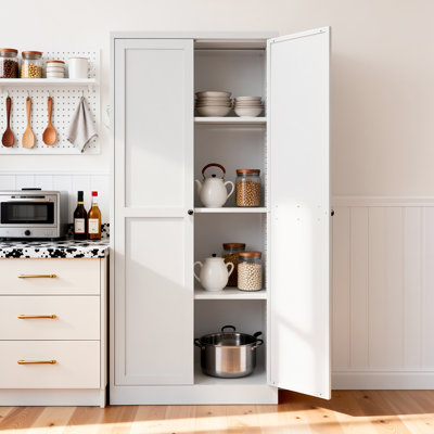 Grand garde-manger en métal blanc de 61 po Mak Peace - Étagère de rangement autoportante réglable pour la cuisine, le garde-manger et la salle de bain