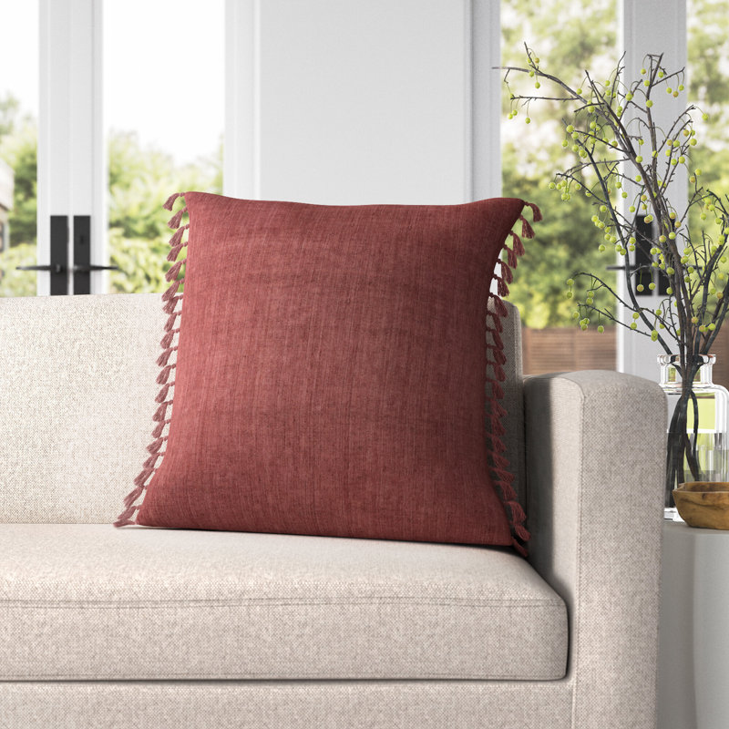 Sharron Tassels Reversible Pillow Cover, Polyester/Polyfill, Apple Butter
