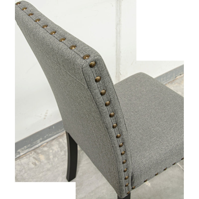 Ensemble de 2 chaises de salle à manger en tissu avec coussins moelleux et garniture cloutée
