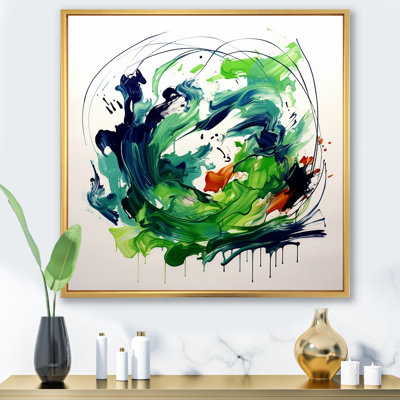 «Green and White Abstract Ink Expression III», art mural abstrait