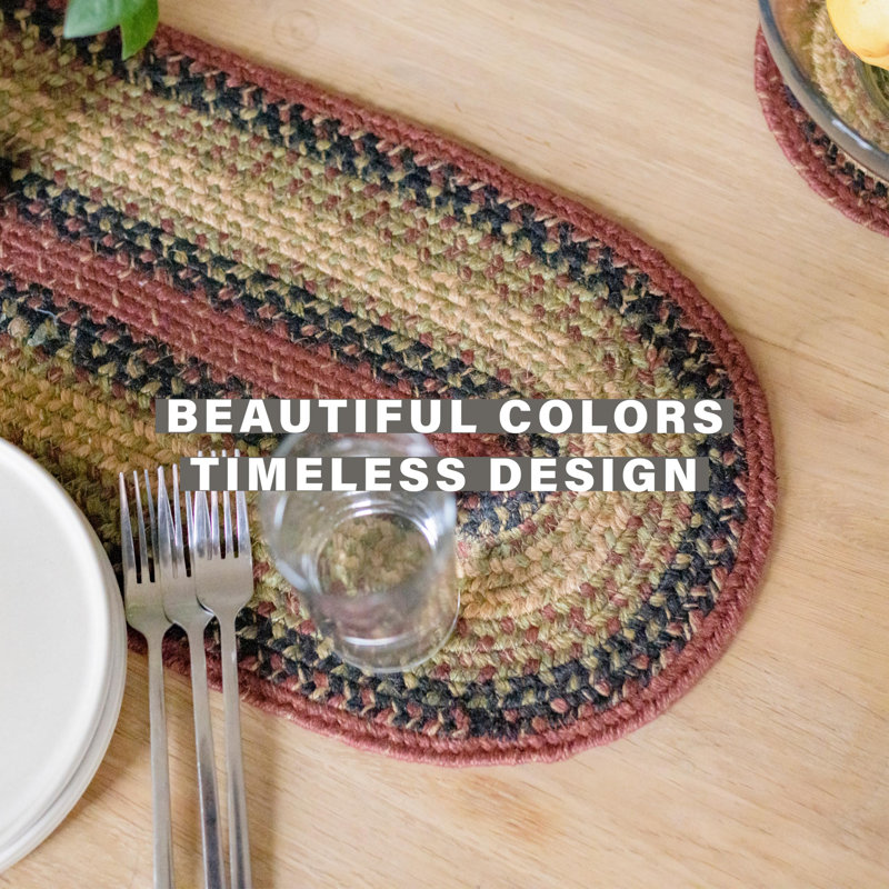 Premium Jute Braided Indoor Table Runners, Size 11"x36", 11" x 36" Oval, Highland, Geometric/Striped