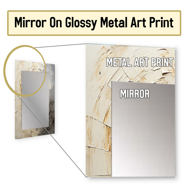 Mouvement méditatif gris beige - miroir spirales abstraites, miroir mural décoratif moderne, impression d'art en métal