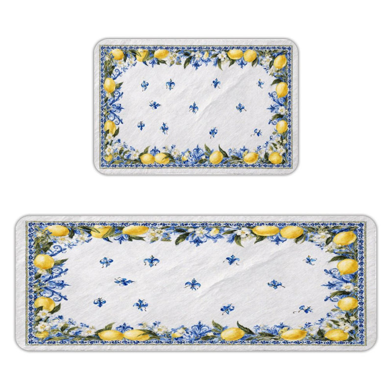 Tapis de cuisine antidérapant à bordure en carreaux de citron, 2 pièces