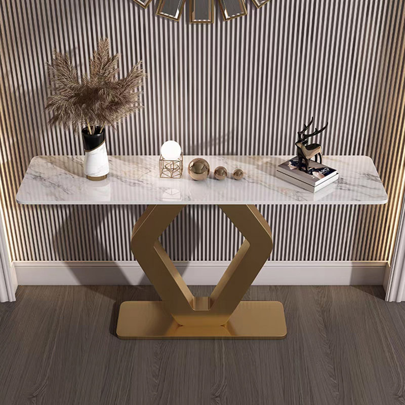 Console moderne en pierre frittée de luxe moderne, Doré, H 31,5 po x l 62,9 po x P 13,7 po