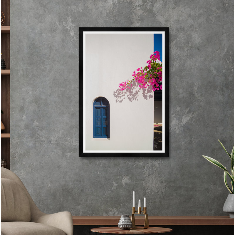 Pink Bougainvillea Blue Window Print by Tim Klein