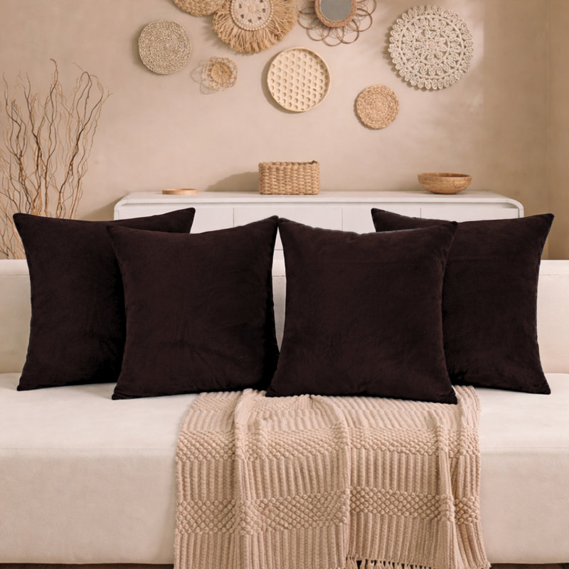 Aspire Homeware Square Plain Velvet Scatter Cushion Cover, Brown, Pack of 4
