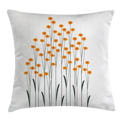 Ambesonne Flower Throw Pillow Cushion Cover, Hand Drawn Style Yellow Daisies Like Flowers With Black Lines And Leaves Print, Decorative Square Accent Pillow Case