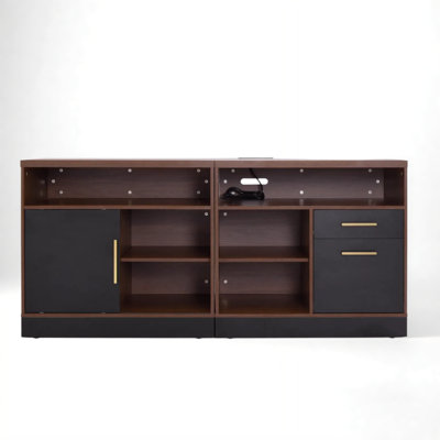 63" Wide Wood Lateral File Cabinet With Lock For Home Office, Featuring A Built-In Power Outlet, Black Walnut