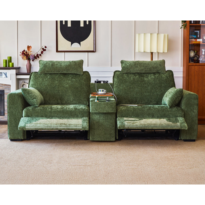 2-seater Chenille Loveseat Power Recliner Sofa With Headrest Oversized Cloud Modular Sectional Reclining Couch With Table, Storage Drawer