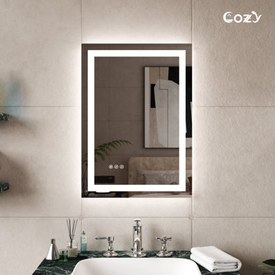 LED Bathroom Mirror with Front & Back LED Lighted Anti-Fog Tempered Glass Vanity Mirror, 3 Colors Temperature & Dimmable Light