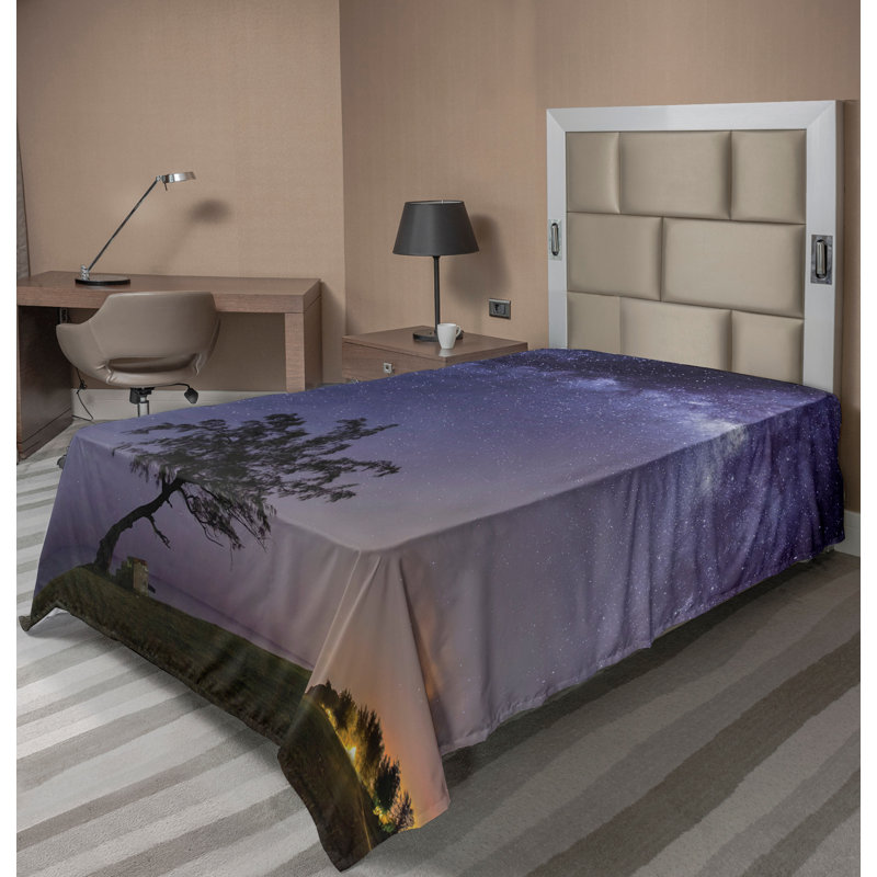 Drap plat Ambesonne Tree Milky Way étoiles Space TwinXL mauve vert foncé