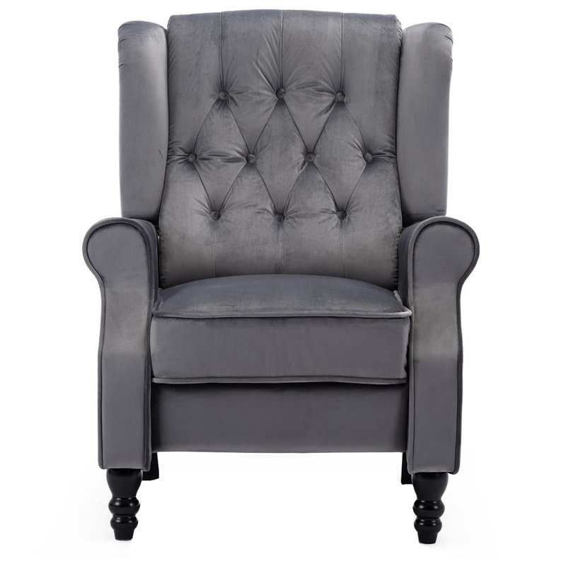 Conatser 78cm Wide Velvet Wing Chair Recliner, Slate Grey