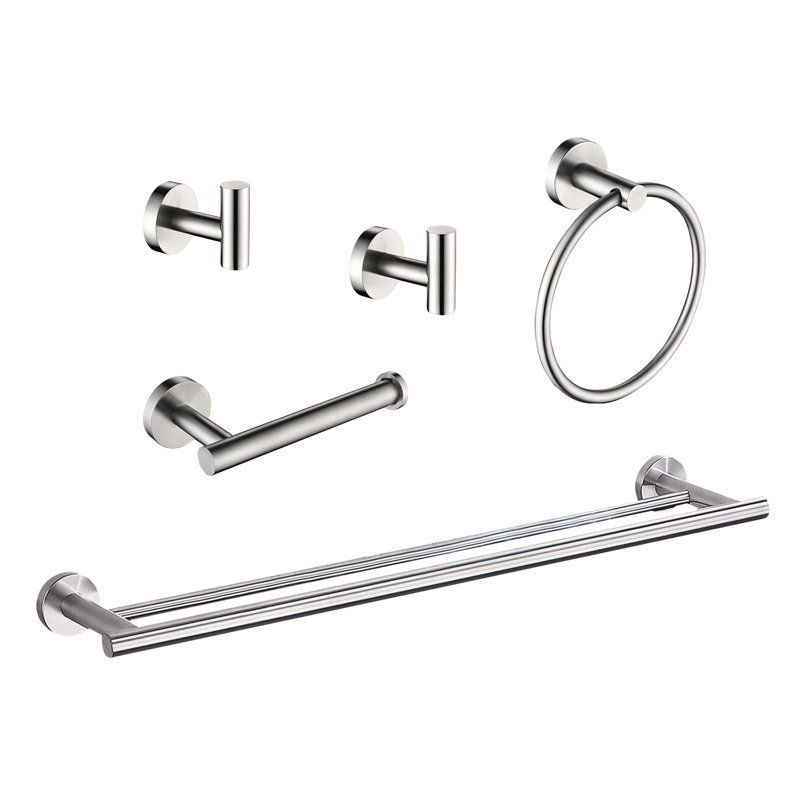 Porte-serviettes de salle de bain mural 5 pièces - Nickel brossé, aluminium, design moderne, rouille, multifonctionnel pour diverses pièces, installation facile, installation à 5 trous de style nickel, style, corrosion, utilisation polyvalente,