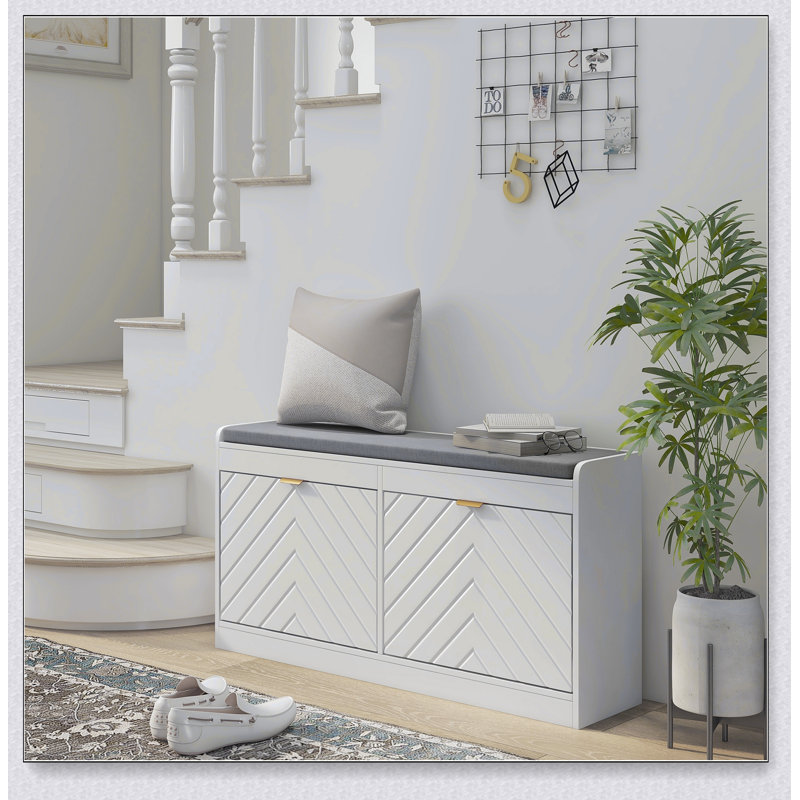 Banc de rangement pour chaussures avec 2 tiroirs rabattables, coussin de siège et évents pour 8 paires de chaussures HOMcom
