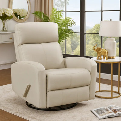 Fauteuil inclinable manuel pivotant avec poignée à tirer Sery, cuir beige Sery