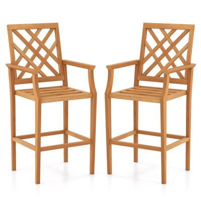 Patio Teak Wood Bar Stool With Ergonomic Backrest Armrests & Footrest Outdoor by Red Barrel Studio