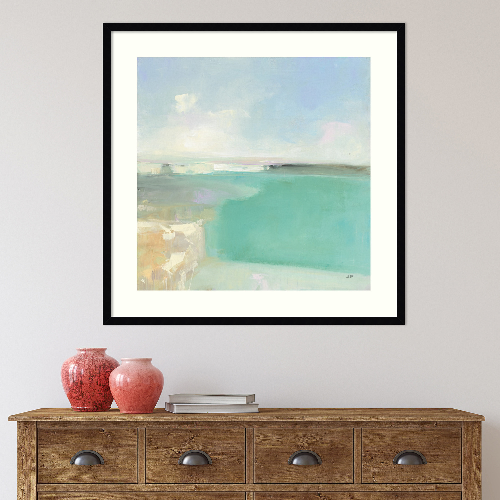 Summer Coastline by Julia Purinton, Black Framed Paper, 33" H x 33" W