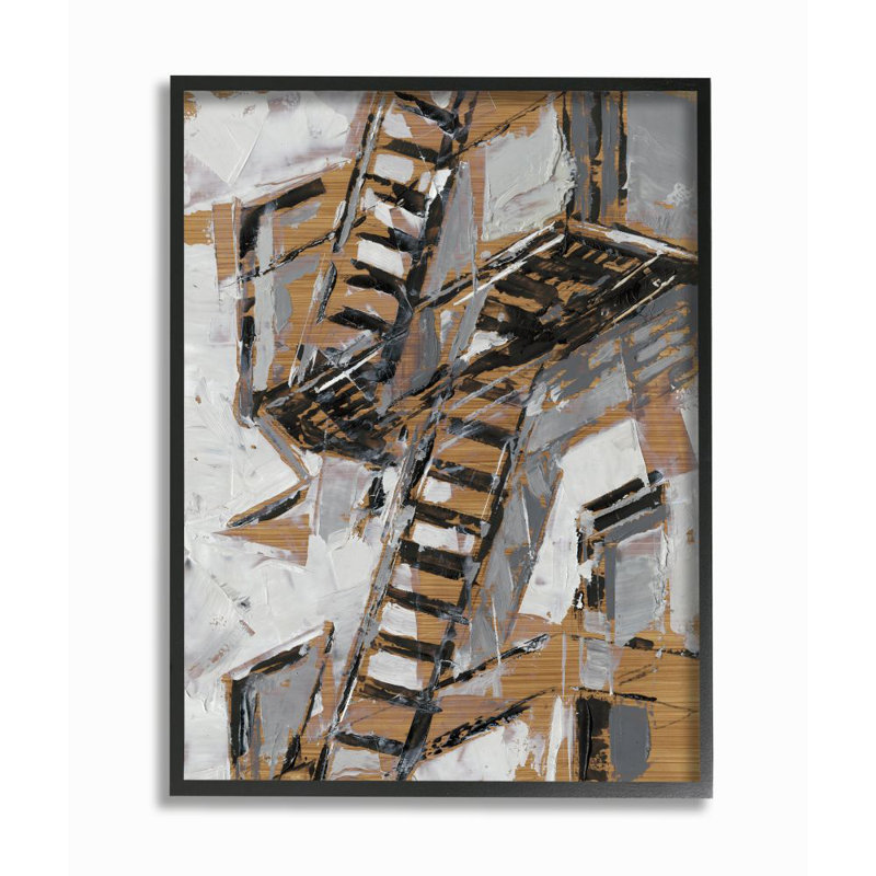 « abstract fire escape silver gold city » par éthan harper-reproduction d’art, H 30 po x l 24 po x P 1,5 po