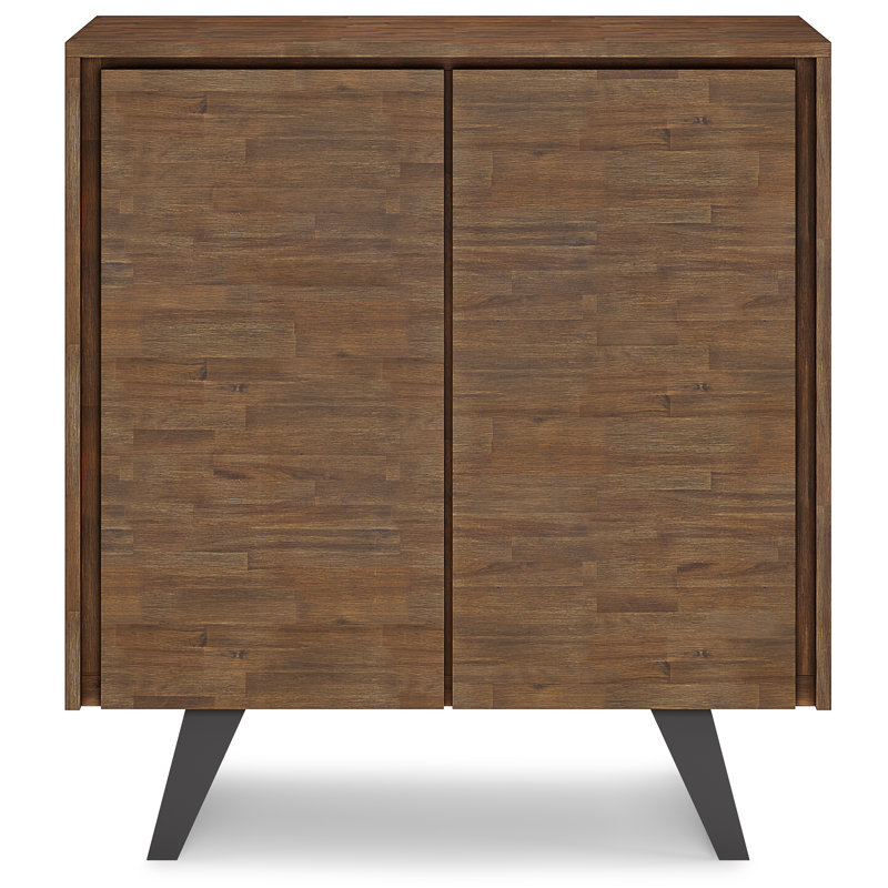 Lowry 39"W Solid Acacia Wood Modern Industrial Medium Storage Cabinet with Adjustable Shelves and Metal Legs, 1 Piece