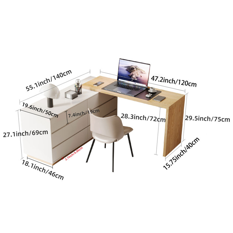 L-Shaped Desk with 6 Drawer Chest, Extending Computer Desk in Light Grey and Oak Effect Fast Dispatch From UK Warehouse – Dispatched Within 2 Days