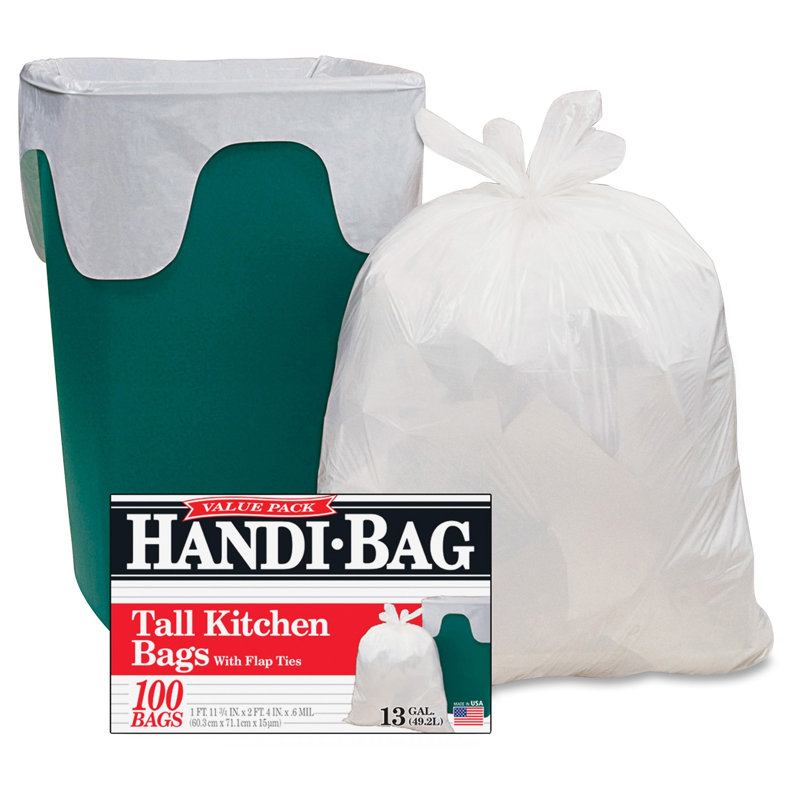 White Recycled Tall Kitchen Garbage Bags with Drawstring, 100 Count