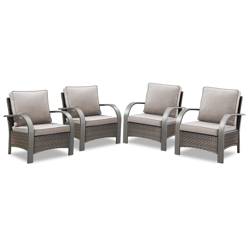 Bobra Outdoor Wicker Rattan Patio Chairs With Cushions (Set Of 2), Beige