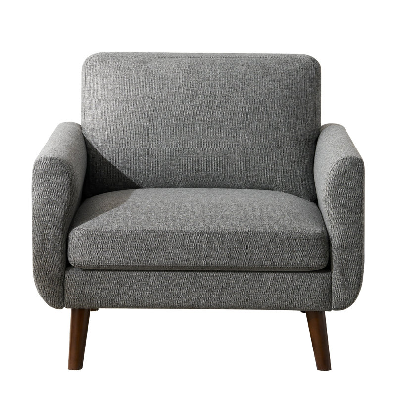 Mid Century Modern Accent Chair, Comfy Arm Chairs With Wooden Legs, Reading Chair For Living Room, Bedroom-Gray, Gray