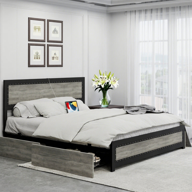 Bed Frame with Headboard, Purple, King