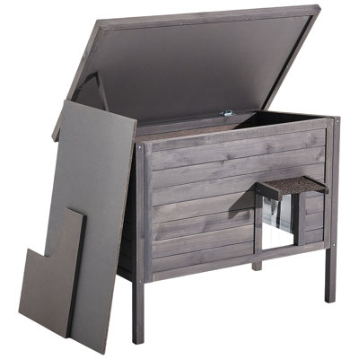 Heated Cat Shelter For Outdoor Cats, Insulated Wooden Mansion With Heating Pad, Flap Door, And Waterproof Openable Asphalt Roof, Fir Wood, Winter Comfort Zone, 34 X 21 27 In - Hut Ideal Surroundings,