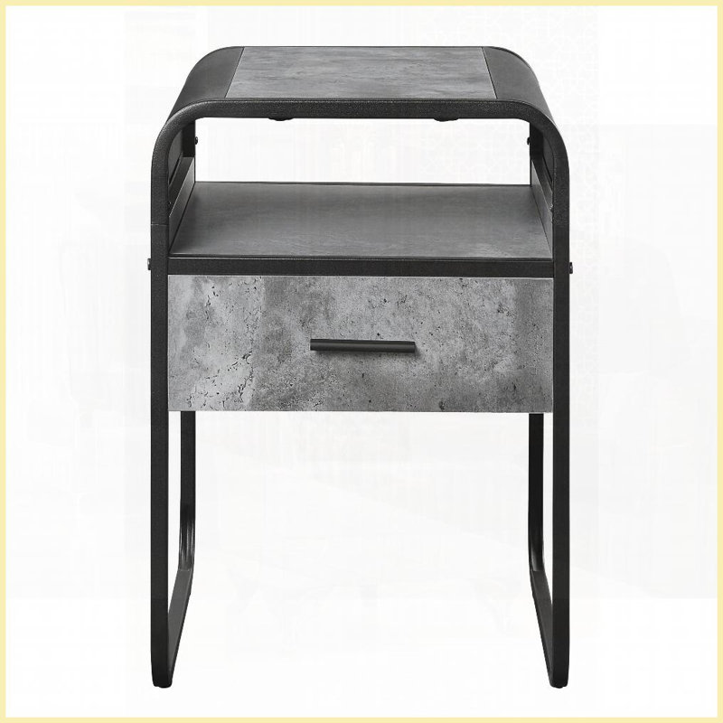 Gris béton Table basse industrielle noire à 1 tiroir avec rangement pour le salon