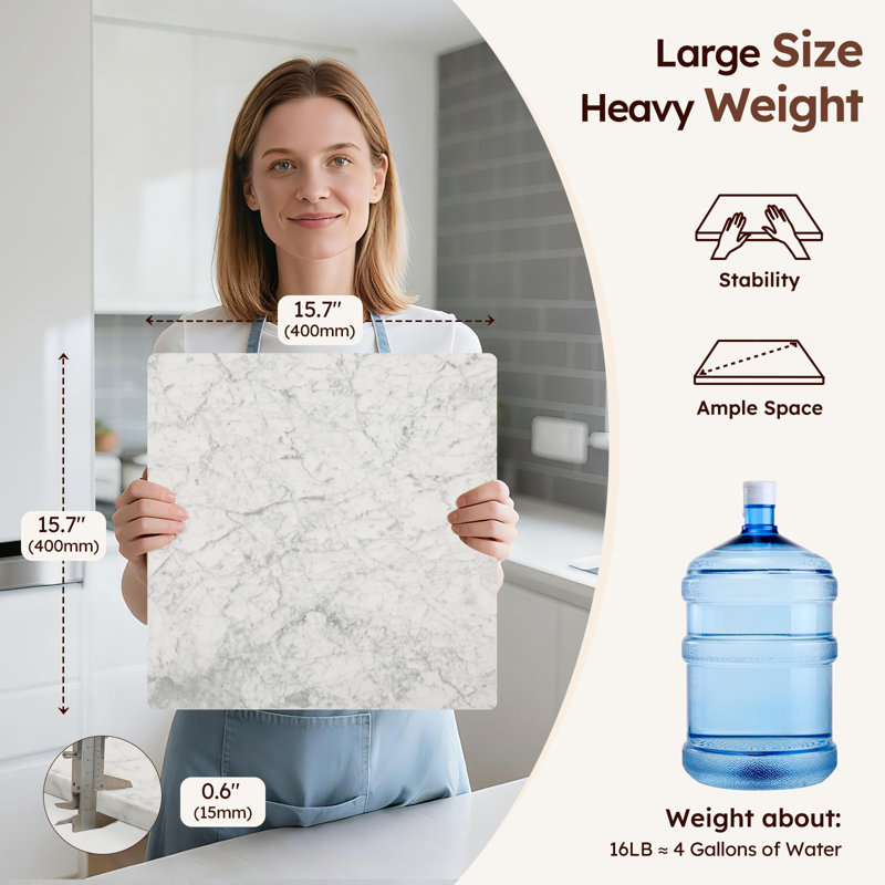 Planche à découper en marbre naturel blanc pour la cuisine 16 po x 16 po Diflart, L 16 po x l 16 po, Blanc de Carrare