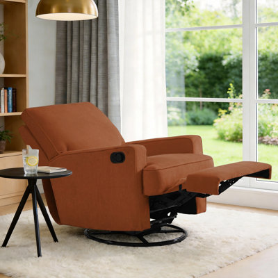 Fauteuil inclinable et oscillant pivotant à 360 ° 33 po CAMDEN - Revêtement en velours adapté aux animaux de compagnie, coussin à ressorts ensachés, chambre de bébé et confort de salon