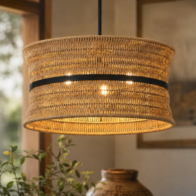 Luminaire suspendu 18 po en rotin côtier tissé à la main Boho