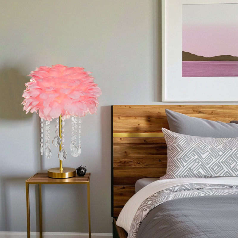 Lampe de table en plumes roses, Rose