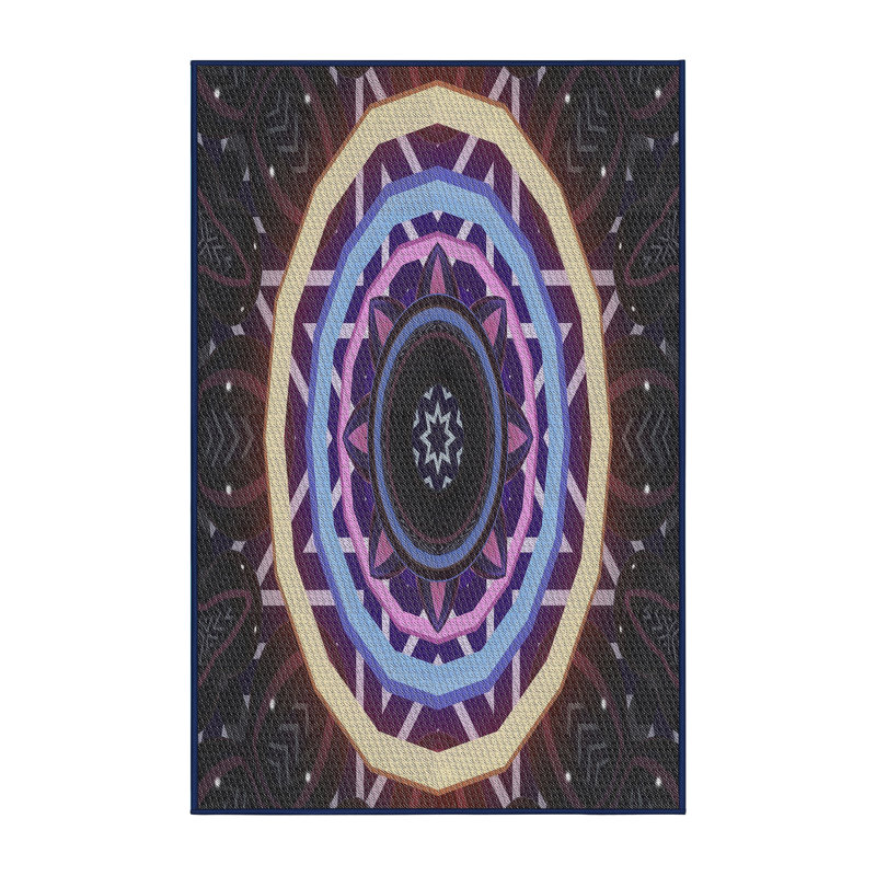 Tapis noir / bleu / beige en laine et polyester tissé à la machine Machiine, Rectangle 5 pi x 7 pi