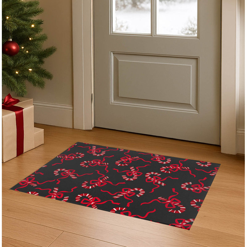 Paillasson Candycanes & Bows, L 48 po x L 72 po, Noir