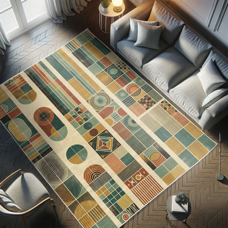 Mid-Century Modern Geometric Multicolor Synthetic Area Rug 2' 5" x 5'